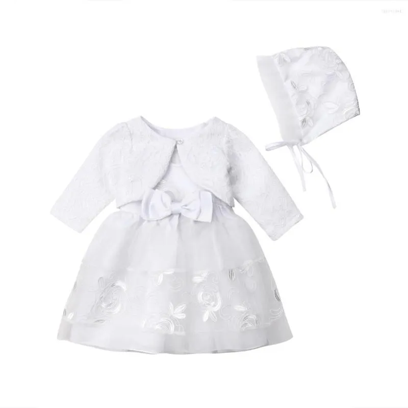 Robes fille 0-18M né bébé Tutu robe princesse fête dentelle fleur blanc Loing manches manteau veste Bitthday Showet