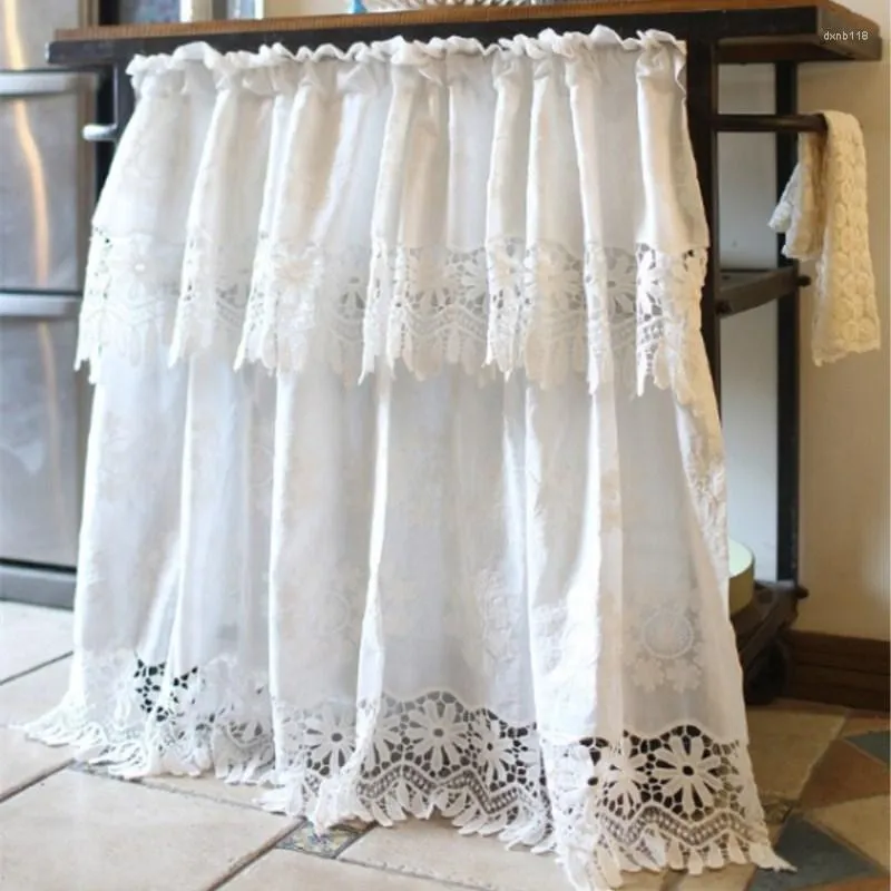 Rideau JUYANG. Rideau court en coton blanc américain. Porte d'armoire à café brodée princesse en dentelle