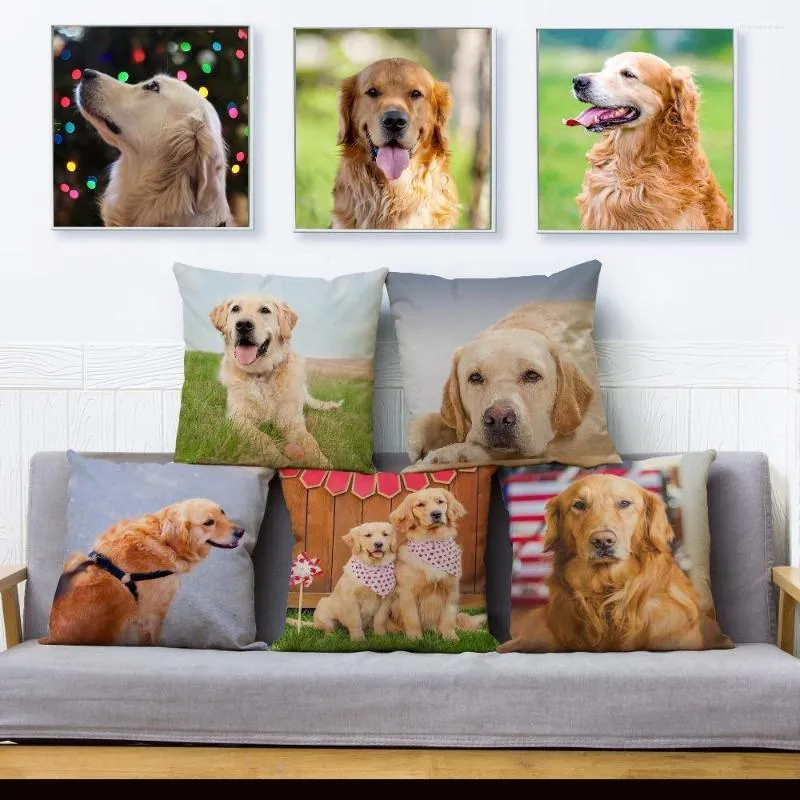 Pillow Cute Golden Retriever Pet Dog Throw Cover 45 Square Covers Linen Case Car Sofa Home Decor Pillows Cases