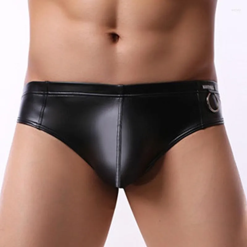 Caleçon Est Sexy hommes sous-vêtements Faux cuir Boxer Shorts Hoop Slip hommes slips hommes culottes Gay Lingerie