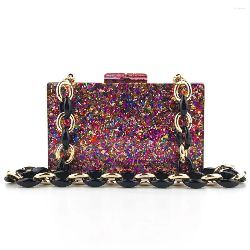 Evening Bags European Colorful Sequined Women Bag Leopard Metal Chain Acrylic Messenger Ladies Wedding Party Phone Purse Handbag