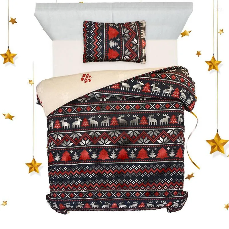 Sängkläder set julset Tree Reindeer Mönster Microfiber Comforters med Coverlet Pudowcase Holiday Decors