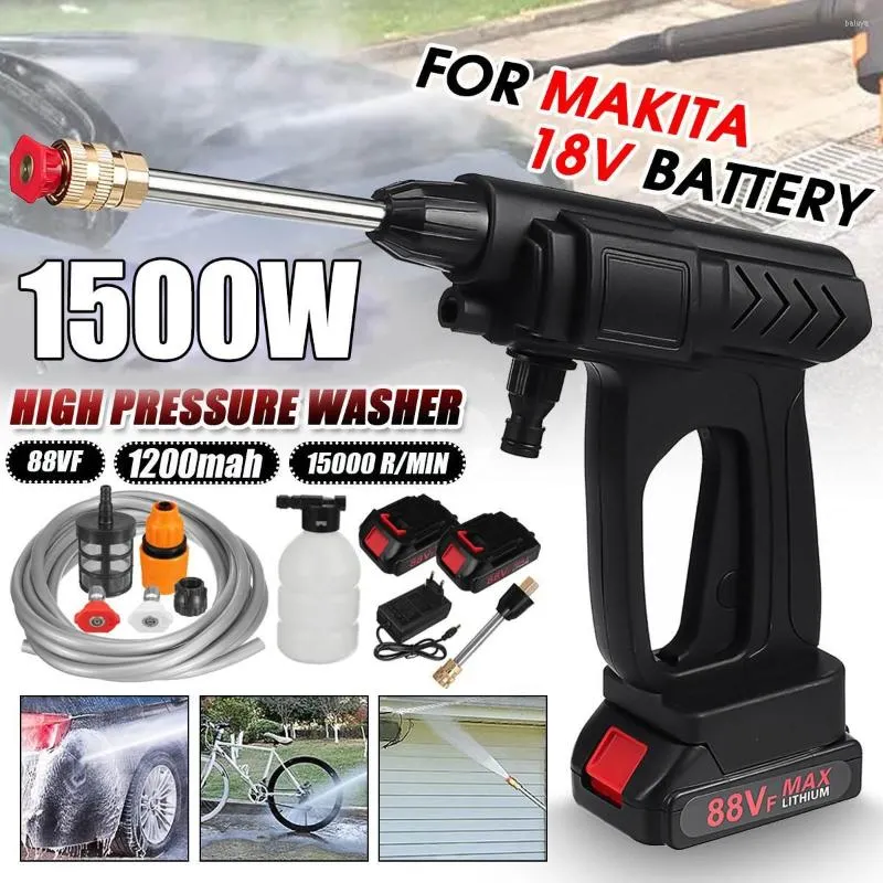 Car Washer 1500W 60bar High Pressure Water Gun Portable Cordless Washing Machine Cleaner Adjustable Nozzle