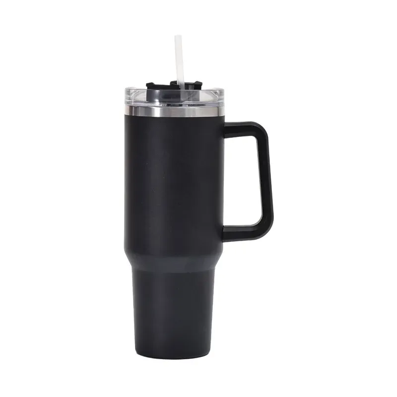 40oz stainless steel tumbler with colored handle lid straw big capacity beer mug water bottle  outdoor camping cup vacuum insulated drinking tumblers