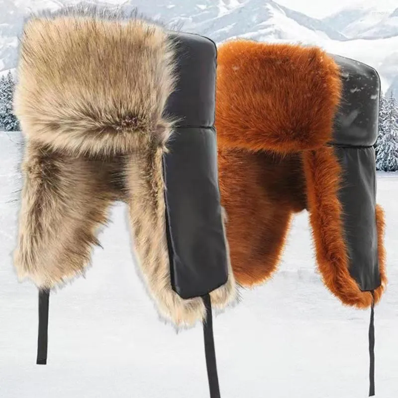 Basker öronskydd snörning faux läder yta vinter hatt unisex utomhus ridning päls lei feng kostymtillbehör