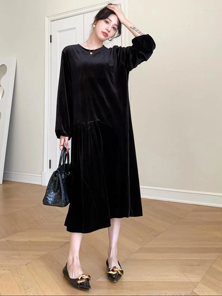Casual klänningar långärmad överdimensionerad svart sammet vintage för kvinnor lös vår maxi höst vinterklänning kvinna eleganta kläder