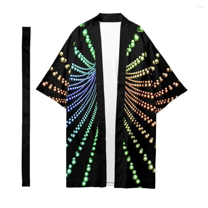 Vêtements ethniques Hommes Japonais Long Kimono Cardigan Samurai Effet De Lumière Motif Chemise Yukata Veste