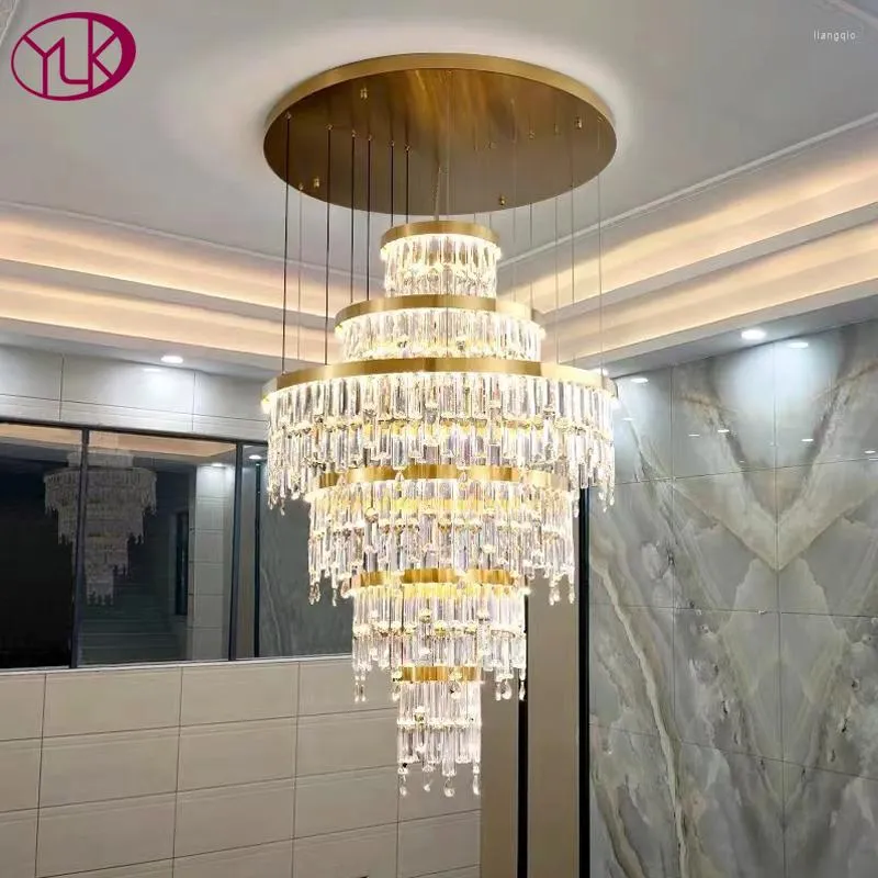 Chandeliers Modern Luxury Crystal Chandelier For Living Room Gold Ring Staircase Lamp LED Indoor Lighting Fixtures