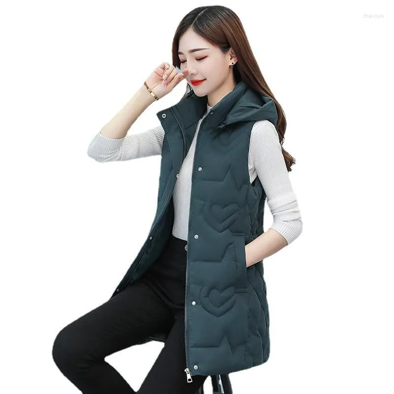 Femmes gilets 2023 hiver femmes veste coupe-vent chaud mi-long coton gilet décontracté sans manches à capuche Femme manteau gilet femmes Parkas