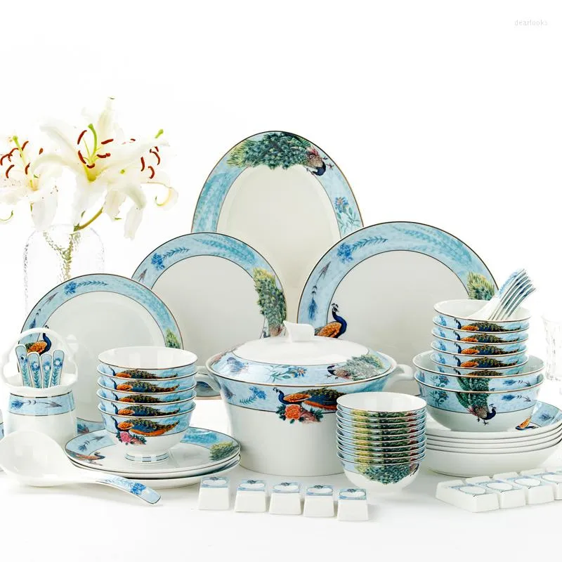 食器セットTangshan Bone China Tableware 58 PC of Dishes domescineping Chinese Conginted Creative Ceramic