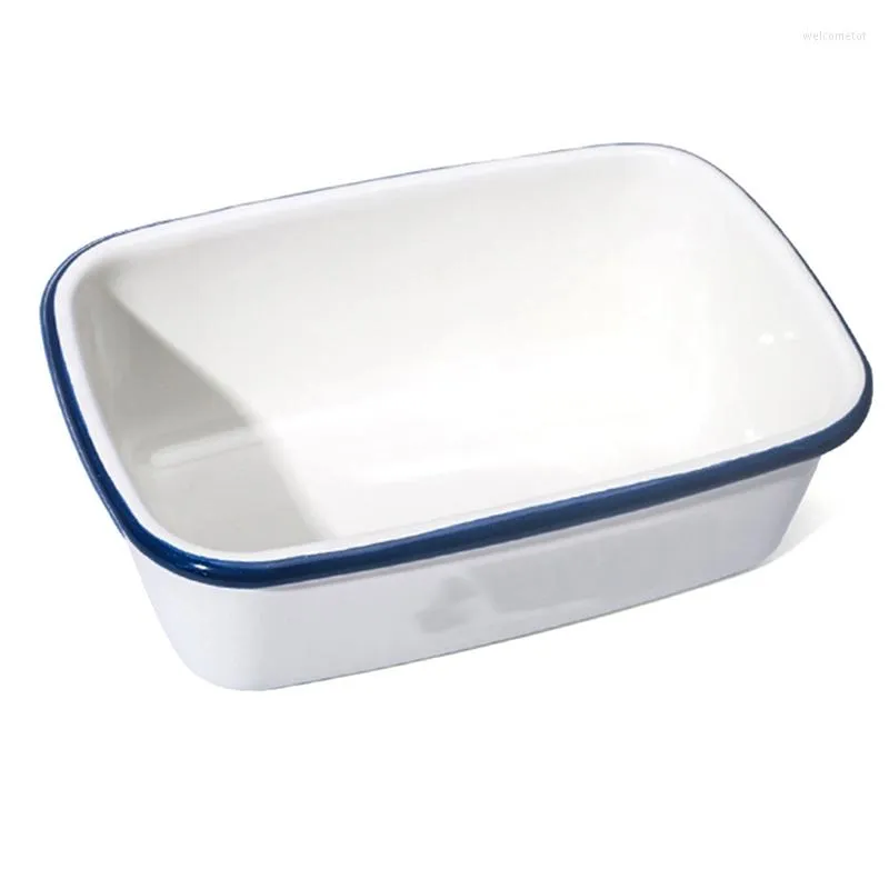 Plates Enamel Rectangular Thickened Fresh-Keeping Box Snack Butter Wood Cover Curling Porcelain