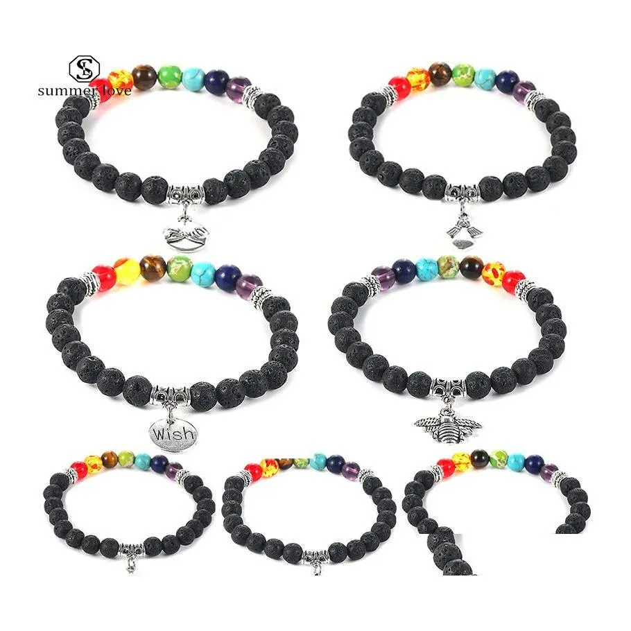 Link Chain 7 Chakra Healing kralen armband 8mm lava stenen tijger eye kralen voor vrouwen mannen mode yoga charme sieradenz drop levering dhrws