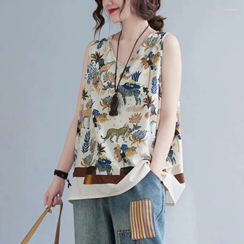 Women's T Shirts Women Summer Casual Tank Tops 2023 Vintage Style Animal Print Sleeveless Shirt Loose Comfort Female Vests Tees Harajuku