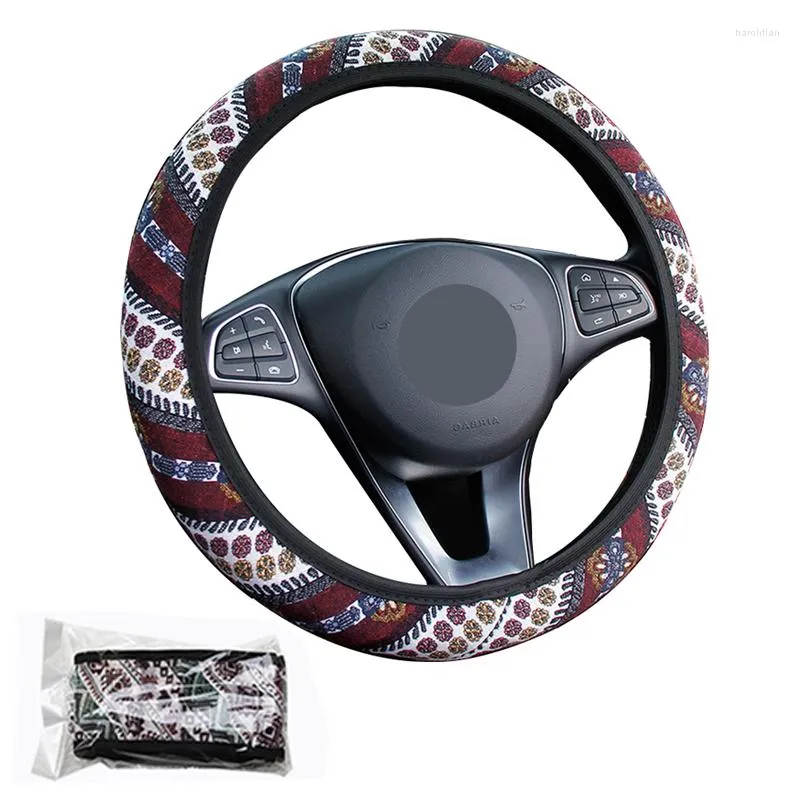 Steering Wheel Covers Family Style Linen Car Braid Cover Without Inner Ring Wrap Fit For 37-38CM/14.5"-15" Anti-slip Hand Bar Protecter