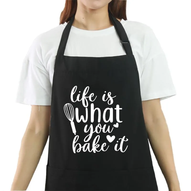 Aprons Life Is What Funny Waterproof Oilproof Kitchen Cooking Baking BBQ Apron Adjustable Neck Strap With Three Pockets