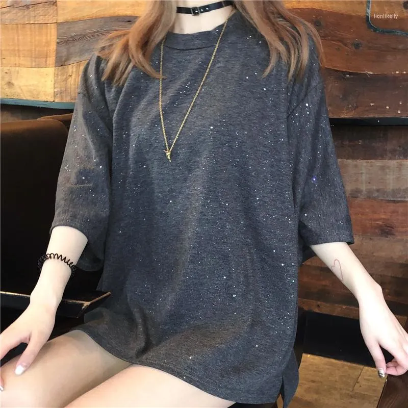 Women's T Shirts 2023 Summer Winter Tops For Women Long Sleeve Casual Loose O Neck Glittering Shirt 4 Colors