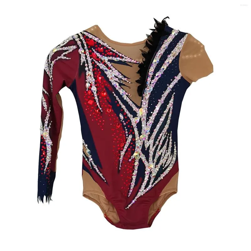 Stage Wear Liuhuo anpassade rytmiska gymnastik Leotards Girls Women Red Blue Mosaic Diamond Dance Competition Unitards