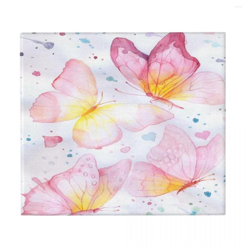 Table Mats Dish Drying Mat Drain Pad Butterfly Yellow Watercolour Aquarelle Water Filter Kitchen Heat Resistant Protection