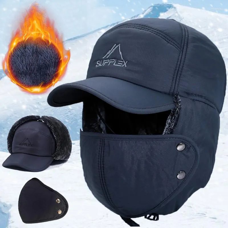 Boinas ao ar livre Faux Fur Winter Hats for Men Feminino Máscara de Bapa de Ski Máscara de Bapa Térmica à prova de vento macio à prova de vento