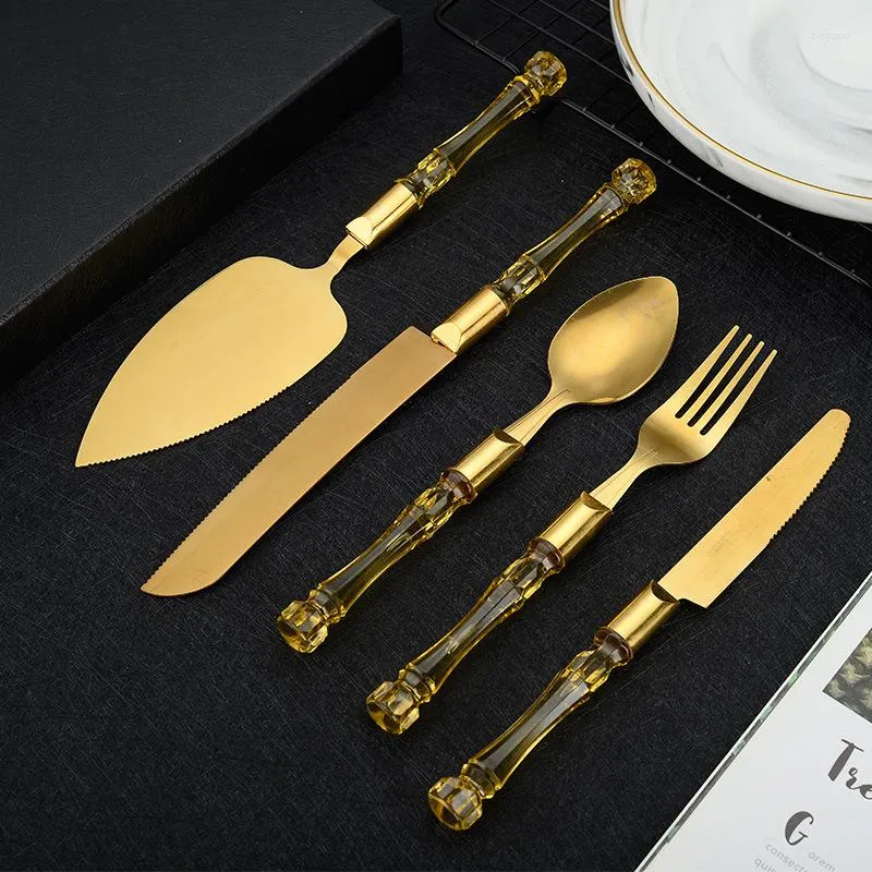 Dinnerware Sets 430 Stainless Steel Plastic Handle Steak Cutlery Set Five-piece Household Cake