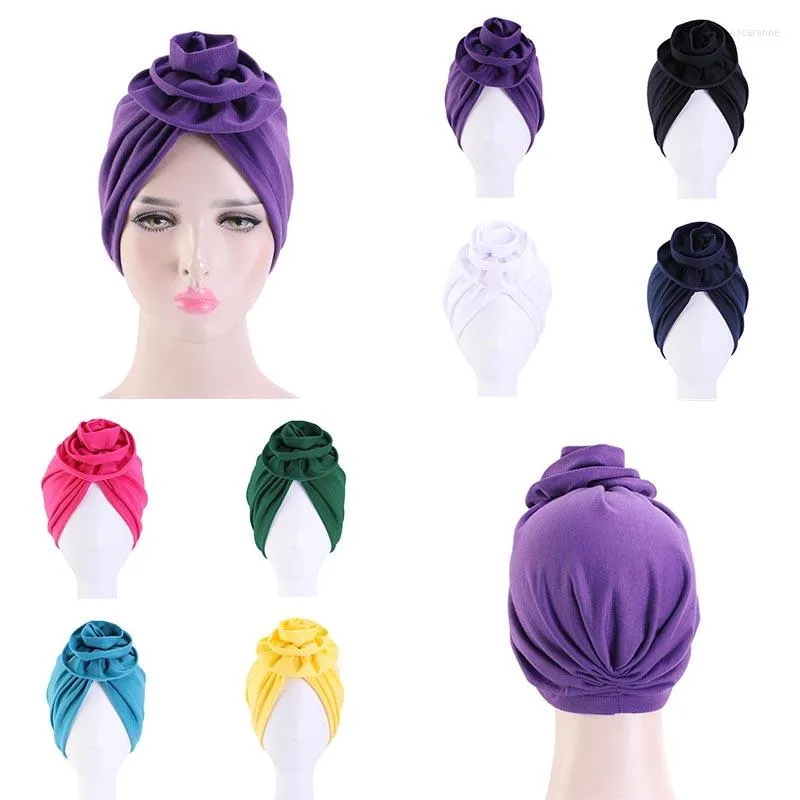 Ethnic Clothing Floral Turban Muslim Caps Turbantes Solid Headwear Folding Stretch Hat Head Wrap Plain Hijabs Women Female Hair Accessories