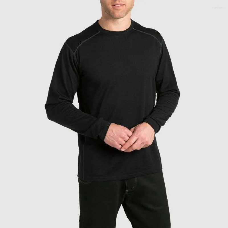 Homens camisetas Pure Merino Wool Masculino Camada Base Leve Mangas Compridas Quente Inverno Primavera Respirável Camisa Térmica Tops