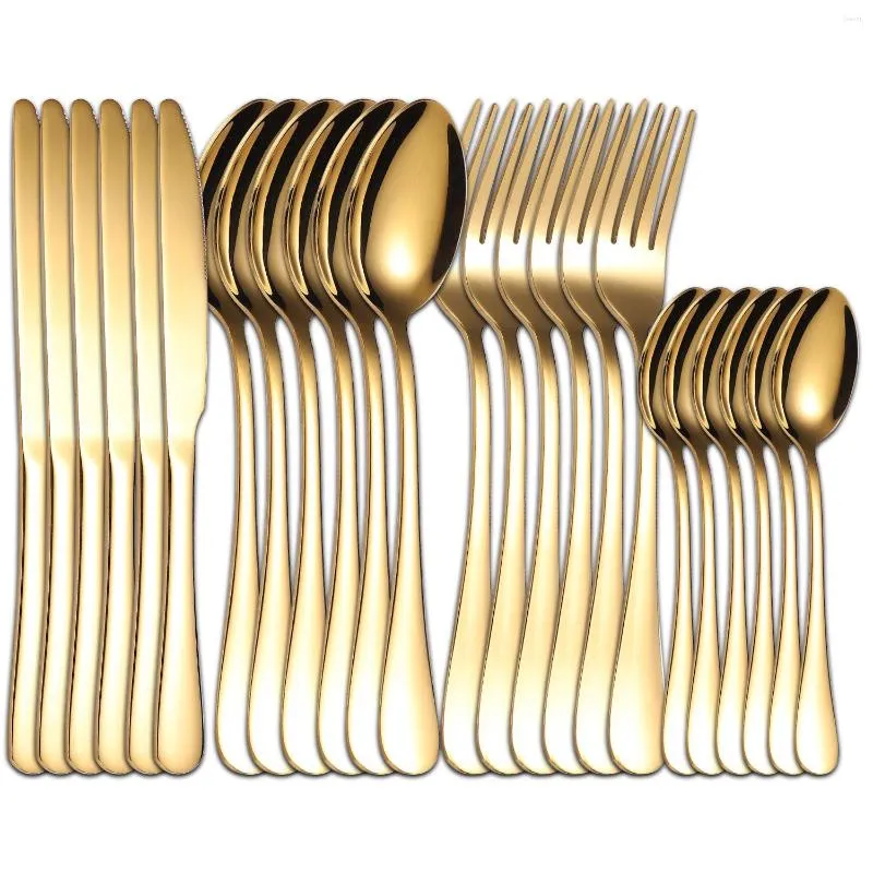 Zestawy naczyń stołowych Hicome Złote Spoon Fork Nóż Set Stalny zestaw stołowy 24pcs srebrne oprogramowanie sztućce złota