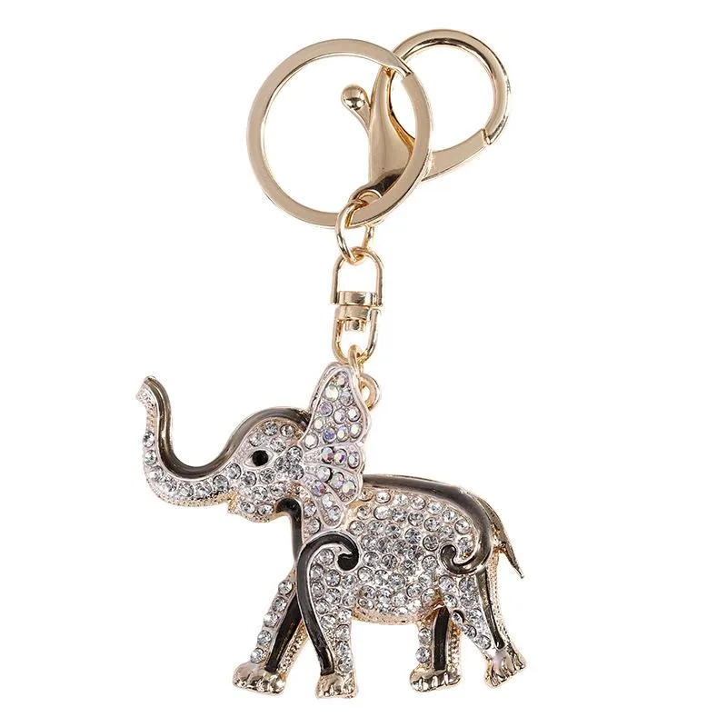 Porte-clés mignon éléphant paillettes cristal Animal exquis porte-clés voiture sac pendentif ornement alliage porte-clés bibelot femme fille bijoux cadeau
