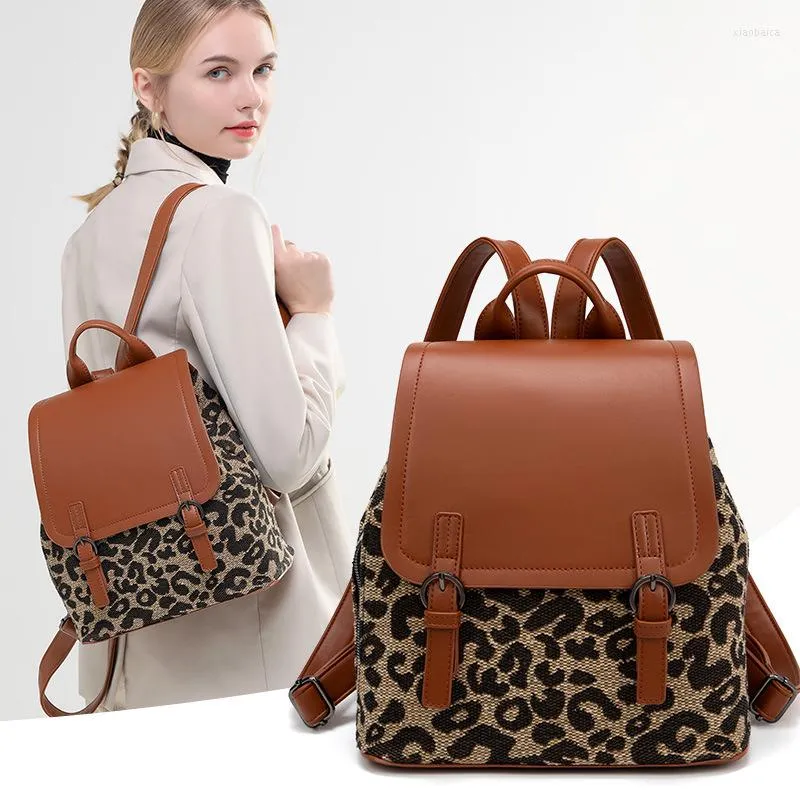 Schultaschen 2023 Mode Leopard Leder Frauen Rucksack Hohe Qualität Weibliche Damen Student Tasche Mädchen Casual