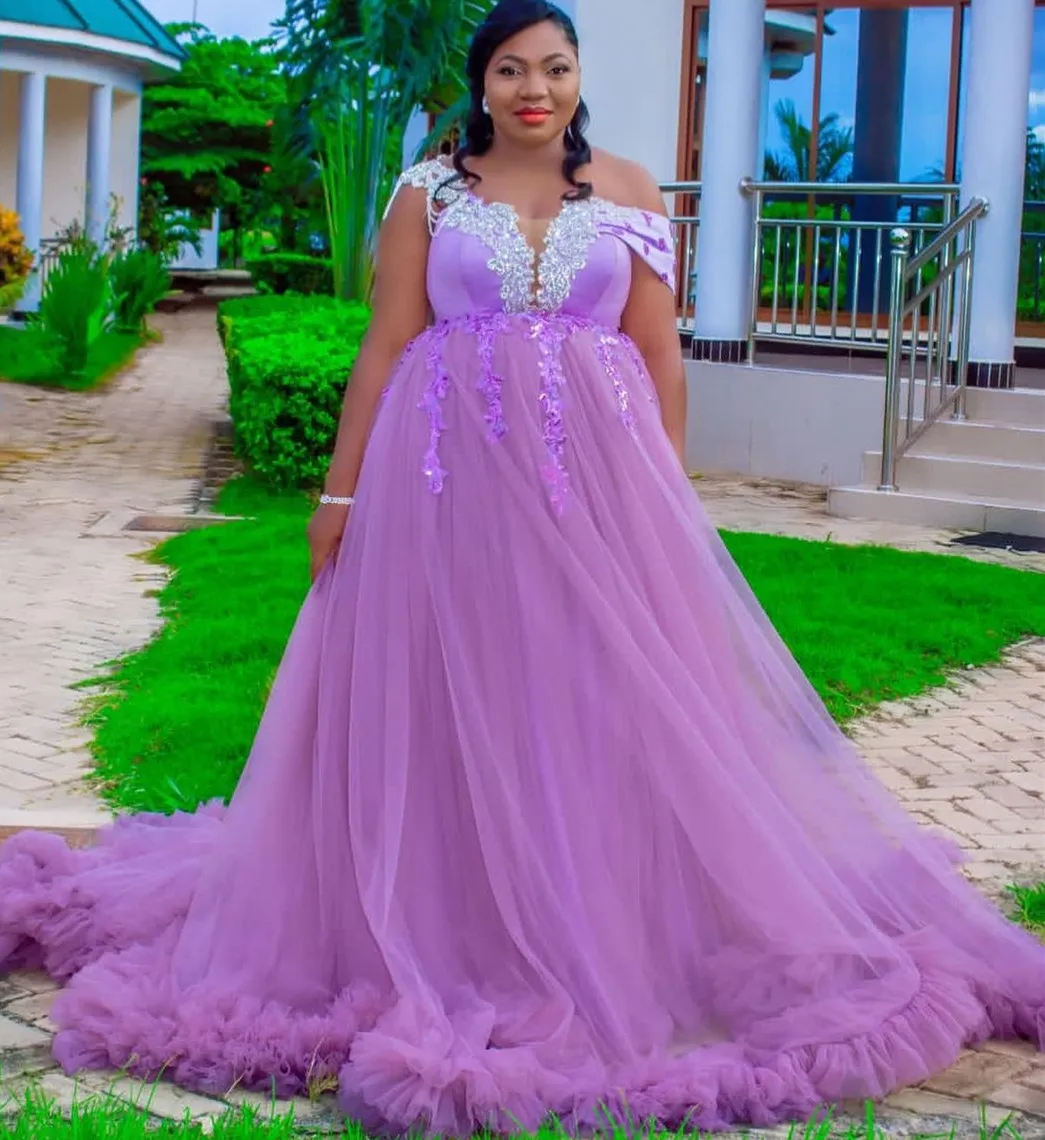 2023 아랍어 ASO EBI LILAC A-LINE PROM DRESS 레이스 구슬 크리스탈 섹시한 저녁 형식 파티 두 번째 리셉션 생일 약혼 가운 드레스 ZJ707