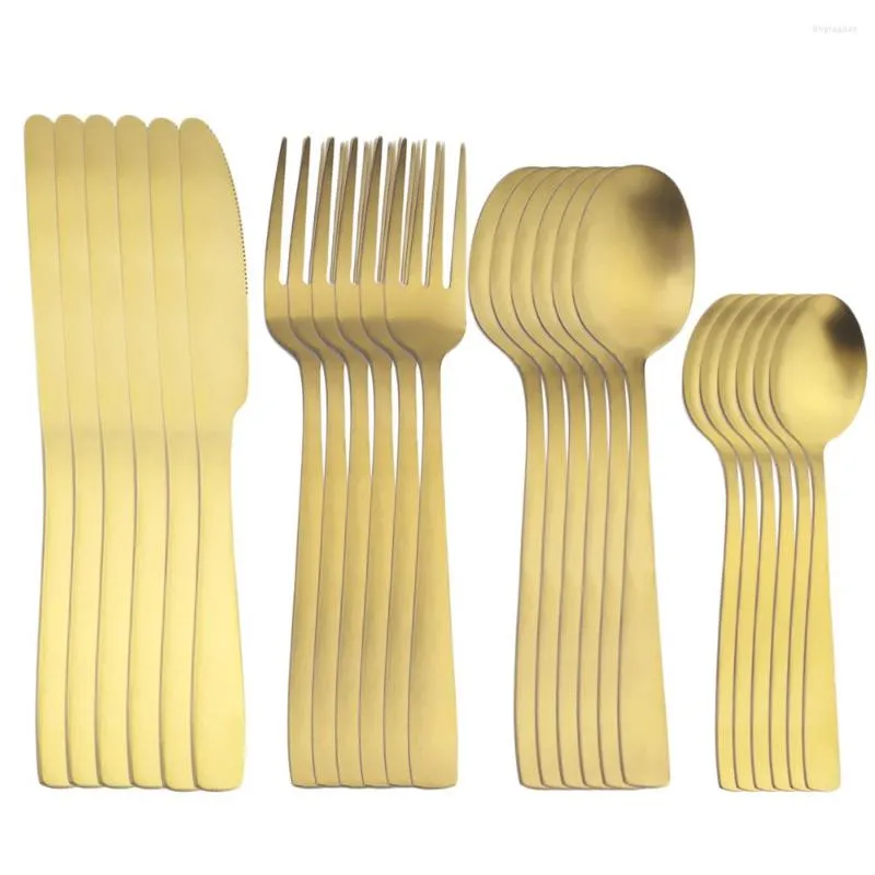 Servis uppsättningar 24st Gold Matte Cutary Set rostfritt stål knivgaffel SilverwareTable Program för köksformulärmiddag