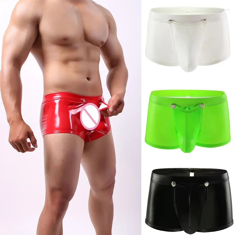 Underpants 5 Colors Mens Boxers Underwear PU Leather Men Panties Shorts Boxer Trunks Solid Cuecas Penis Pouch