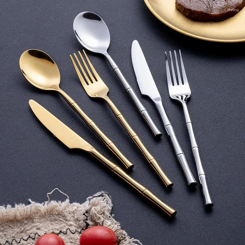 Dinnerware Sets 304 Stainless Steel Tableware Coffee Dessert Spoon Table Fork Steak Knives Teaspoons Bamboo Joint Handle Kitchen