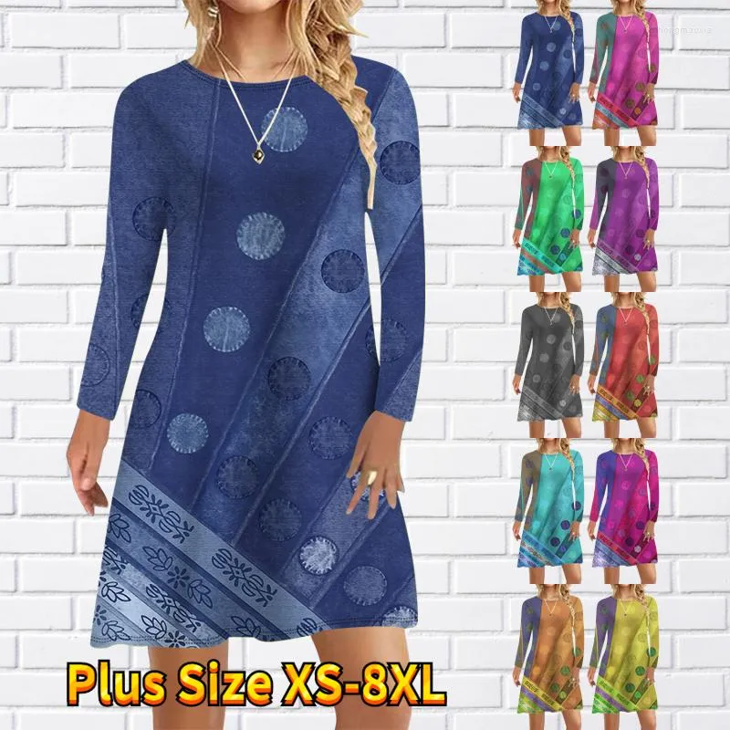 Vestidos casuais Autumn Winter Women's Redond Size Loose Dress Dress Fashion Design impresso Salia esbelta todos os dias de manga longa MIDI