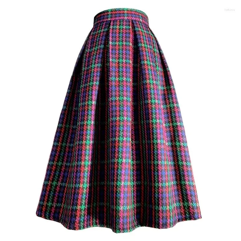 Etekler Sonbahar Kış İngiltere Günlük Vintage Zarif Kadın Preppy tartan Ekose uzun bel etek yünlü kilt femme y2k xadrez