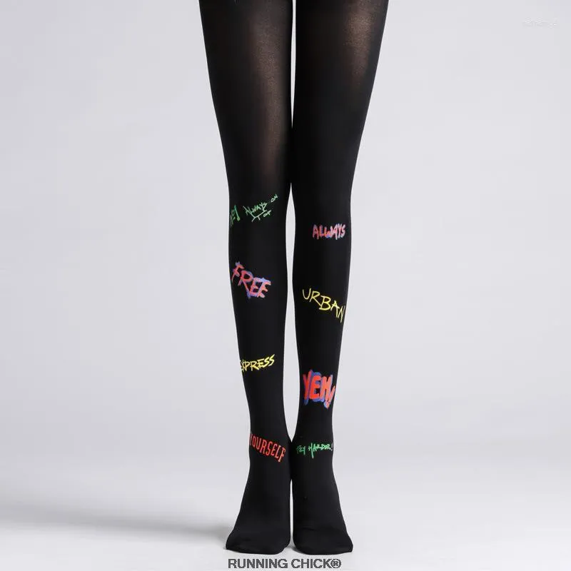 Chaussettes femmes personnalisées Graffiti anglais imprimé collants bas Lolita collants Strumpfhosen Medias Largas Mujer