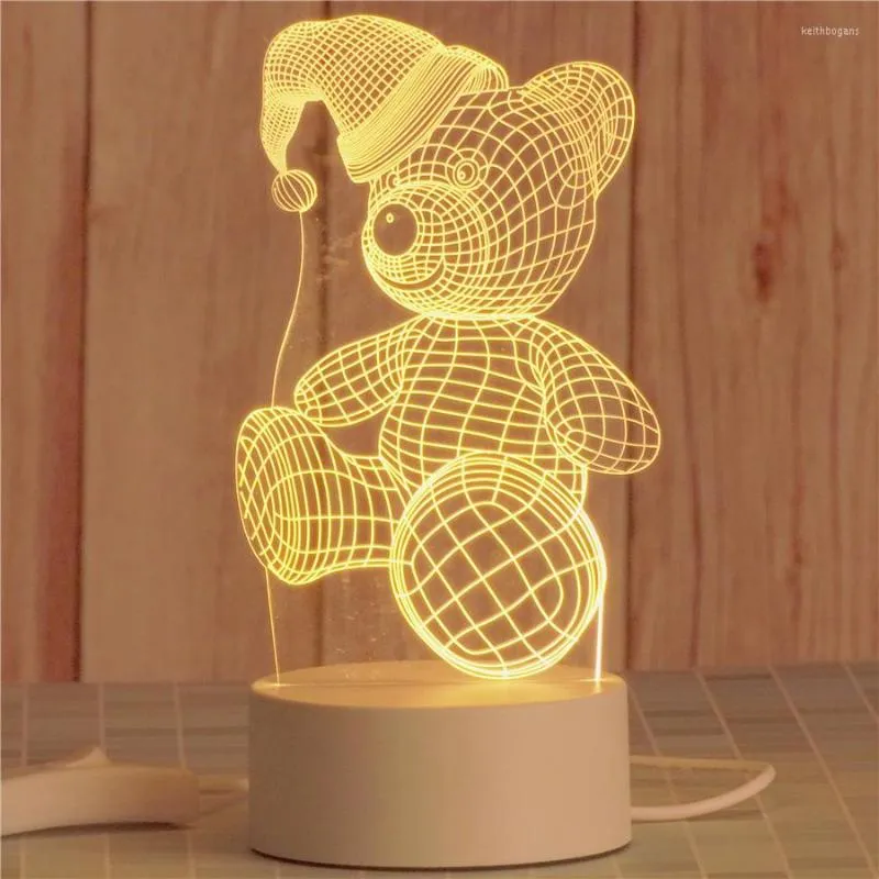 Lampy stołowe USB Power 3D Acryl Nocna Lamp Lampa LED Niedźwiedź Miłość Zwierzęko Święty Mikołaj Święty Światła Prezent dla dzieci sypialnia