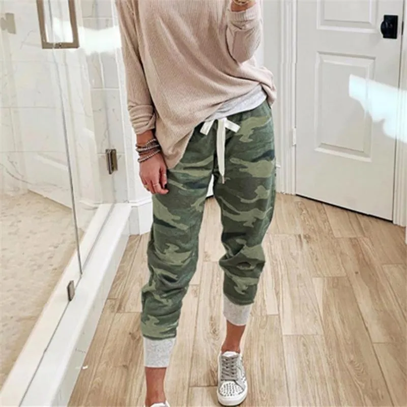 Pantalon femme Capris femme Camouflage pantalon décontracté à lacets Streetwear dames Joggers taille haute ample pour femme Caprisfemme