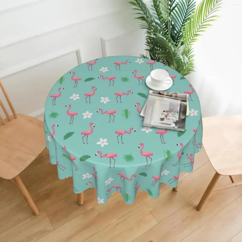 Table Cloth Pink Flamingo Round Tablecloth Summer Tropical Cover With Waterproof Wrinkle Resistant For Home Kitchen Indoor