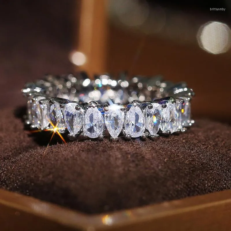 Bröllopsringar hyperbole bländande vatten droppe zirkonsten full cirkel inlägg för kvinnor romantiska lyxiga engagemang smycken ring
