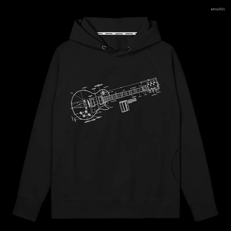 Hoods Hoodies gitaarstructuur Diagram Gitarist Gitarist Mens Sportswear Kleding Tracksuit sweatshirt Sporting met lange mouwen herfstkleding