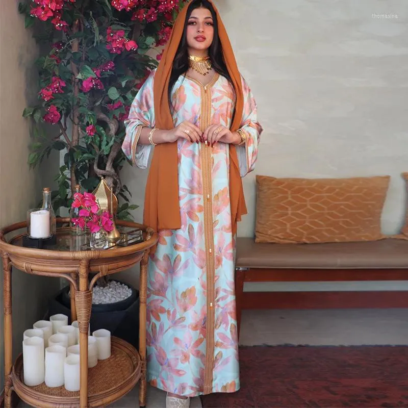 Etnische kleding Gurban Festival Mubarak Jalabiya Print Maxi Abaya -jurk voor vrouwen 2023 Patchwork losse Arabische Oman Dubai Moslim Islamitische