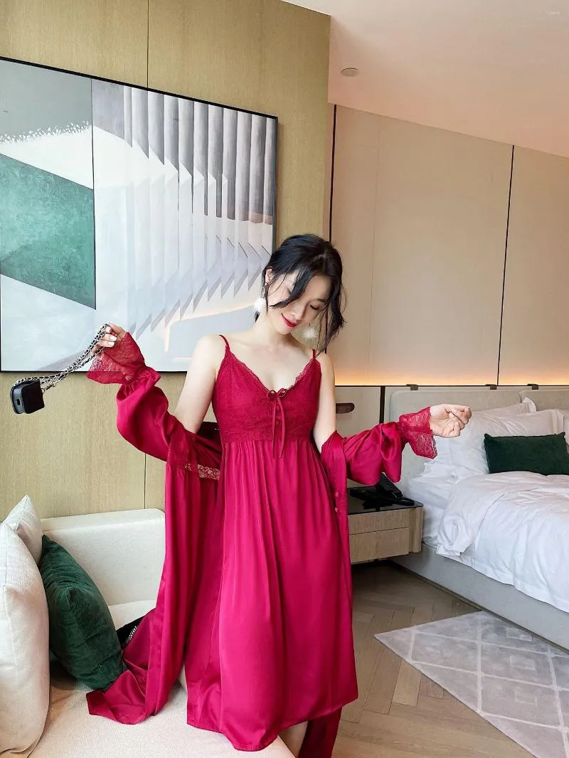 Sexy Lace Kimono Robe Set For Women V Neck Nightwear With Intimate