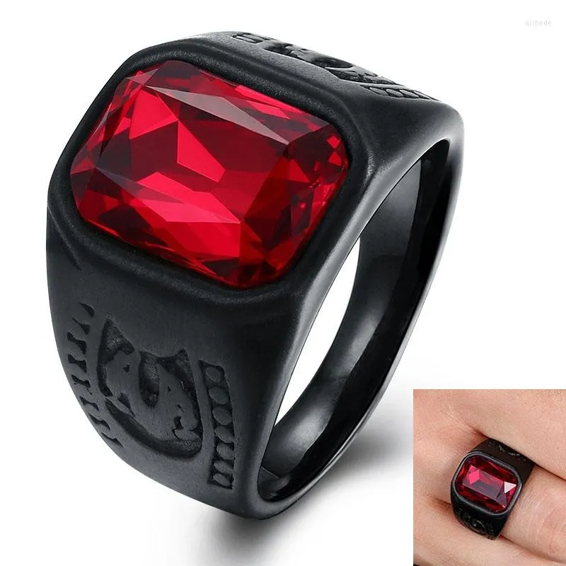 Anneaux de mariage 2023 Vintage carré rouge verre femmes bague noir bande en acier inoxydable pour hommes mode cadeau bijoux