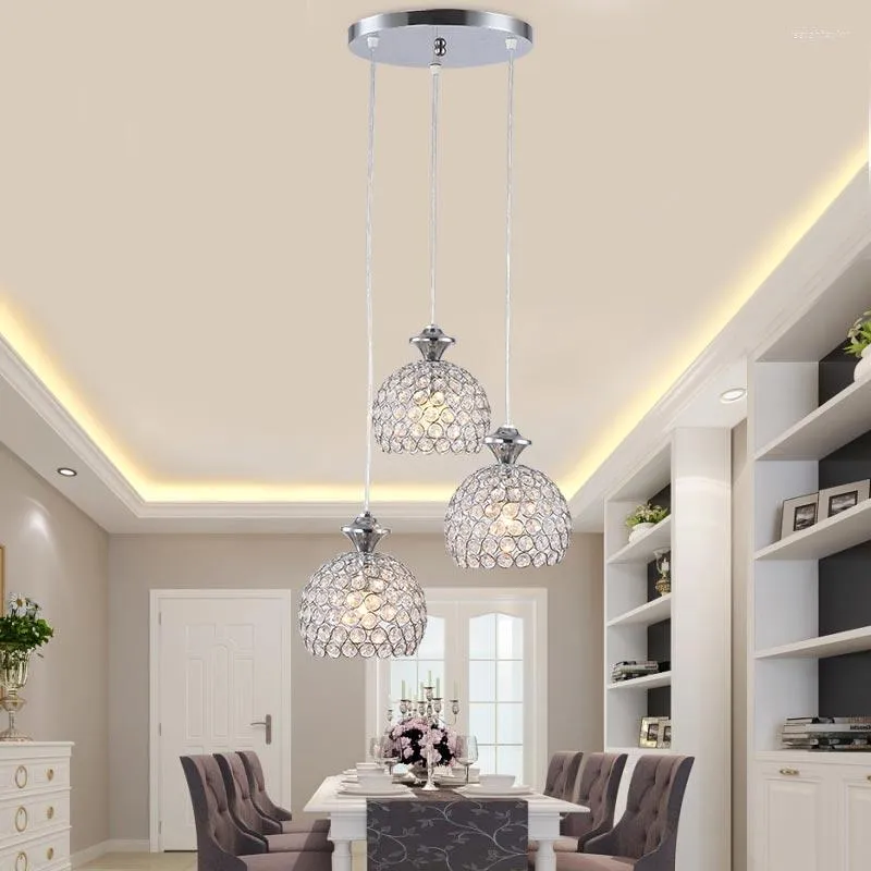 Lampes suspendues luminaires en cristal modernes restaurant cuisine salle à manger lampe suspendue fer chromé E27 220V pour la décoration de la maison MING