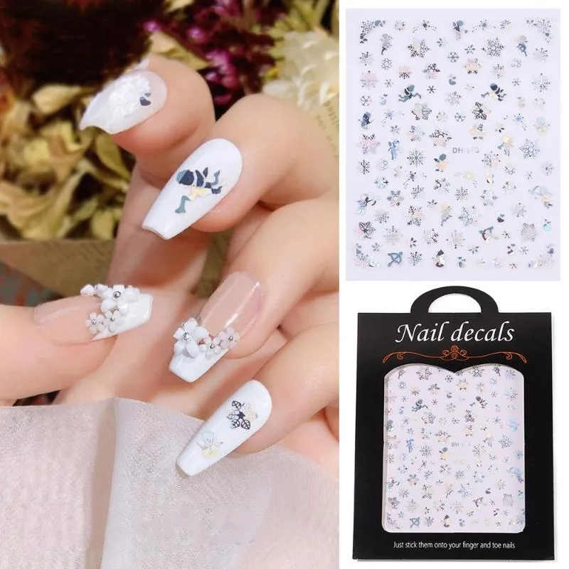 Nail Art Kits 1pc Christmas Stickers Holographics Silver Snowflake Transfer Sticker zelfklevend voor manicures wrap