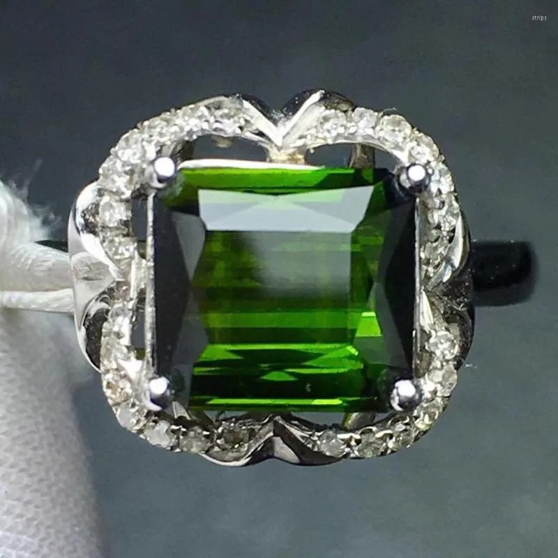 Cluster Rings Fine Jewelry Real Pure 18 K Gold Natural Green Tourmaline Gemstones 2.5ct Diamonds Male's Wedding Man's