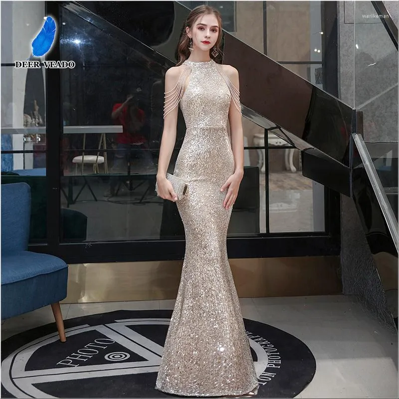 Sukienki imprezowe Deerveado Prom Kobiety Elegancka syrenka cekinowa ślub długi koraliki z ramion wieczorowych sukienki 2023