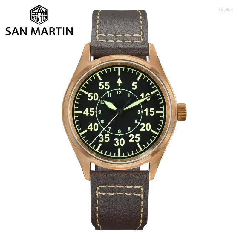 Montres-bracelets San Martin Bronze Militaire YN55 Rétro Hommes Montre Mécanique Automatique De Luxe Saphir Lumineux 20 Bar Étanche SN0030Q-2Wristw