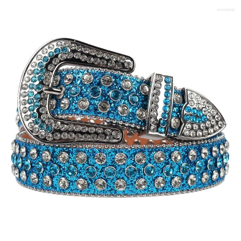 Belts Top Quality Rhinestones Belt Men Women Western Cowgirl Cowboy Luxury Strap Wide Buckle Crystal Studded Ceinture Femme JeanBelts Enek22